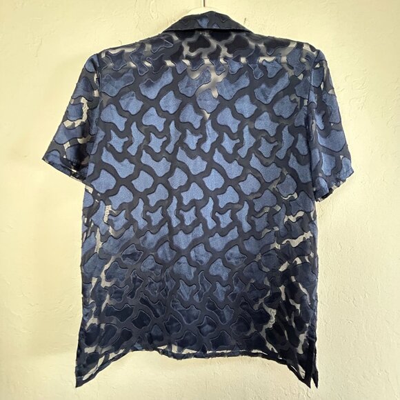 Vintage Sir Robert Womens Sheer Blue Pattern Short Sleeve Button-Up Shirt Medium - Picture 2 of 6